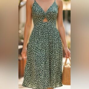 Green cactus Cutout Midi Dress